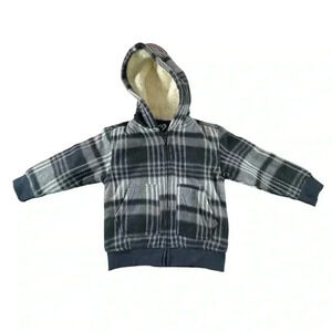 Elevani Boys Size 4 Plaid Fleece Hooded Sweater Jacket Full Zip